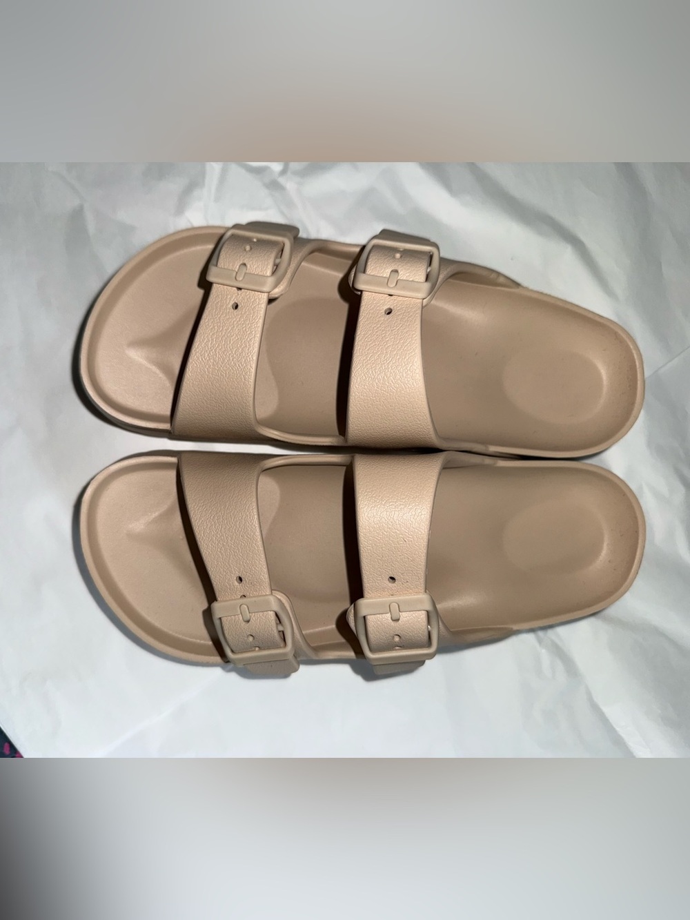 NWOT Classic EVA Platform Double-Buckle Slide Sandals in Beige